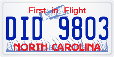 NC license plate DID9803
