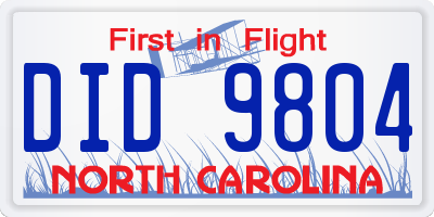 NC license plate DID9804