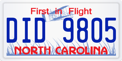 NC license plate DID9805