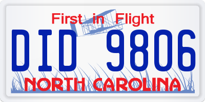 NC license plate DID9806