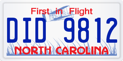 NC license plate DID9812