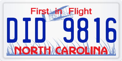 NC license plate DID9816
