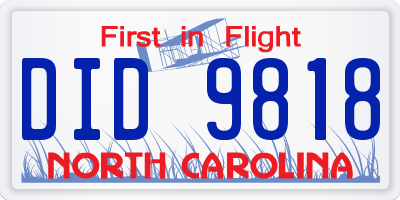NC license plate DID9818