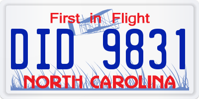 NC license plate DID9831