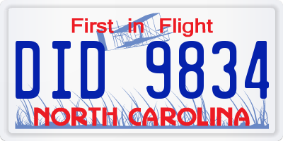 NC license plate DID9834