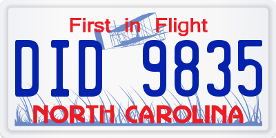 NC license plate DID9835