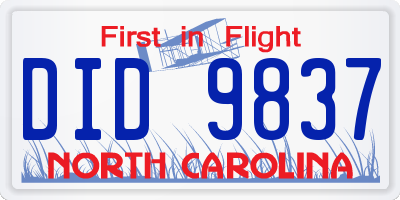 NC license plate DID9837