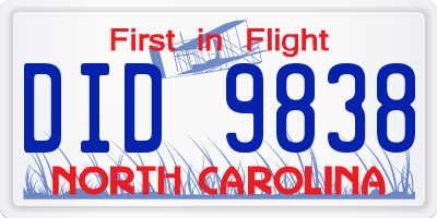 NC license plate DID9838