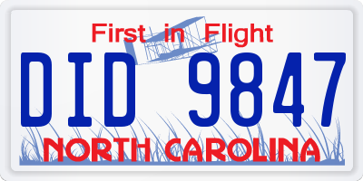 NC license plate DID9847