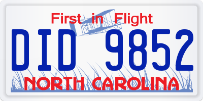 NC license plate DID9852