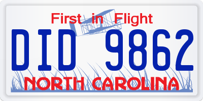 NC license plate DID9862