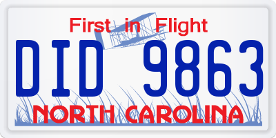 NC license plate DID9863