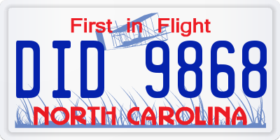 NC license plate DID9868