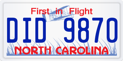 NC license plate DID9870