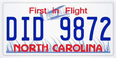 NC license plate DID9872