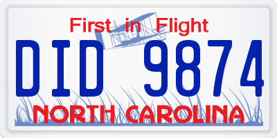 NC license plate DID9874