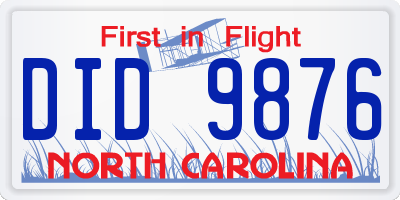NC license plate DID9876