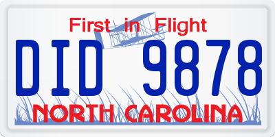 NC license plate DID9878