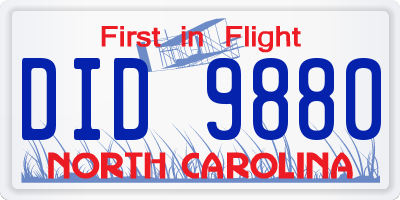 NC license plate DID9880