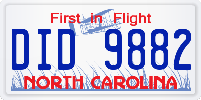 NC license plate DID9882