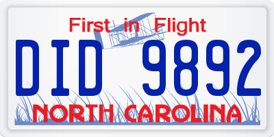 NC license plate DID9892