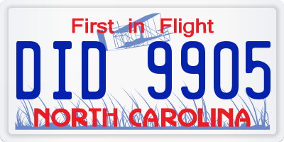 NC license plate DID9905