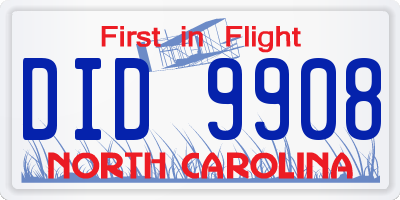 NC license plate DID9908