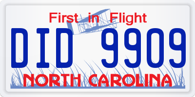 NC license plate DID9909