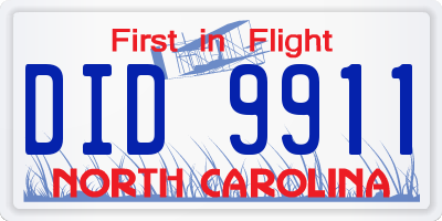 NC license plate DID9911