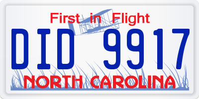 NC license plate DID9917