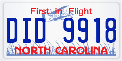 NC license plate DID9918