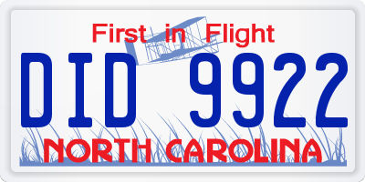 NC license plate DID9922