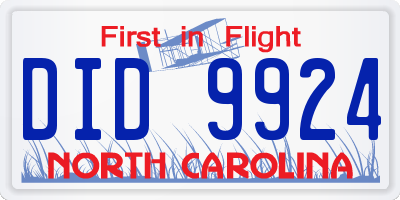 NC license plate DID9924