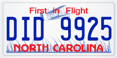 NC license plate DID9925