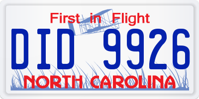 NC license plate DID9926