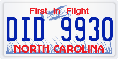 NC license plate DID9930