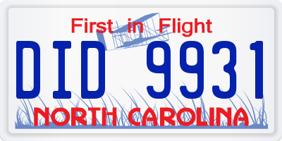 NC license plate DID9931