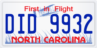 NC license plate DID9932