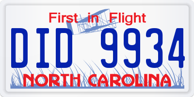 NC license plate DID9934