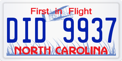 NC license plate DID9937