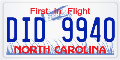 NC license plate DID9940
