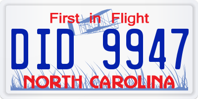 NC license plate DID9947
