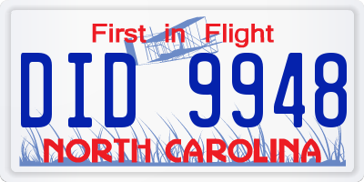 NC license plate DID9948