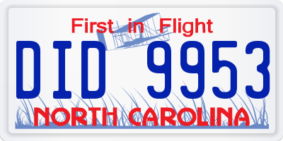 NC license plate DID9953