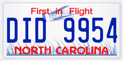 NC license plate DID9954