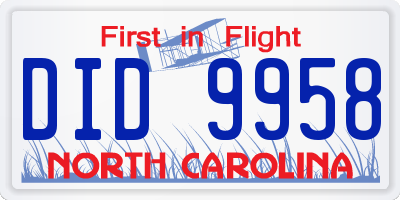 NC license plate DID9958