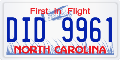 NC license plate DID9961