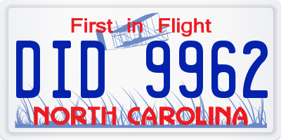 NC license plate DID9962