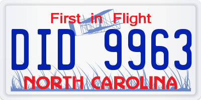 NC license plate DID9963