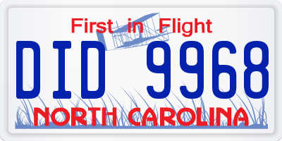 NC license plate DID9968